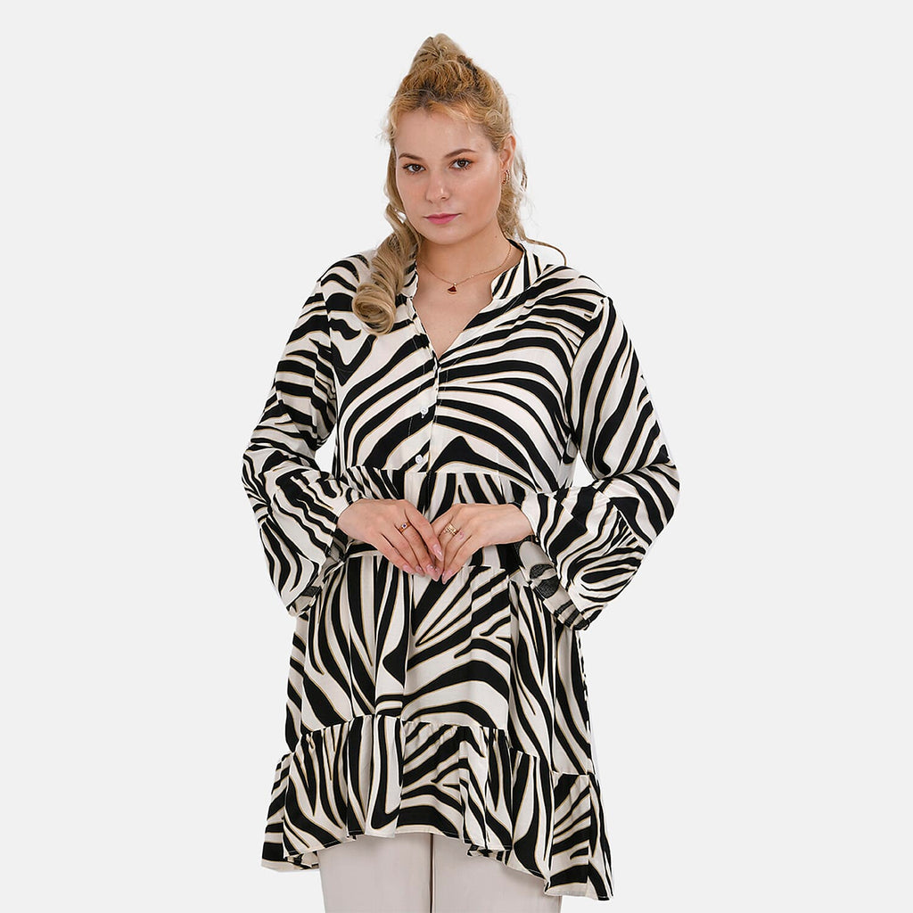 La Marey 100% Viscose Tree Pattern V-Neck Top (Size - S-M,10-14) - Black and White