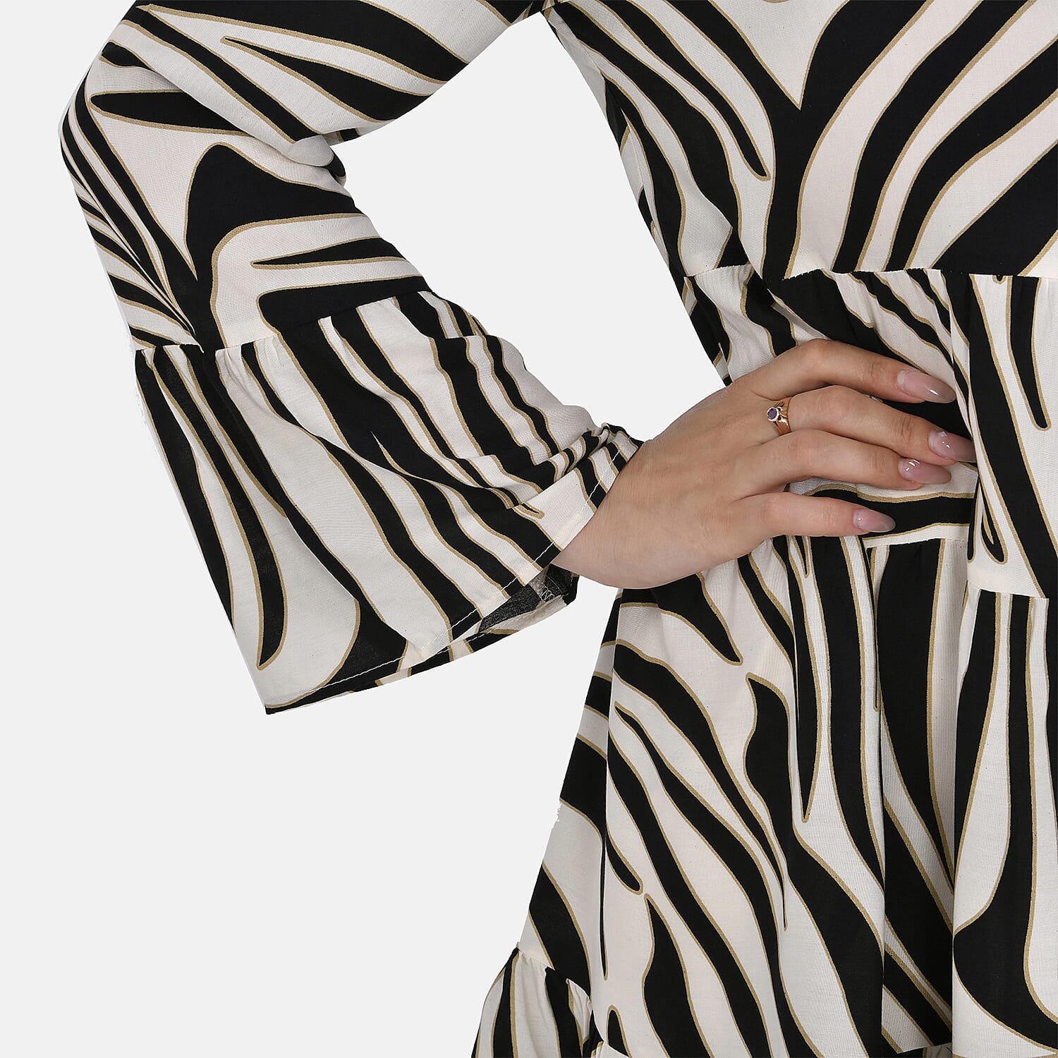 La Marey 100% Viscose Tree Pattern V-Neck Top (Size - S-M,10-14) - Black and White