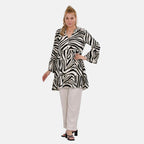 La Marey 100% Viscose Tree Pattern V-Neck Top (Size -  L-XL,16-20) - Black and White