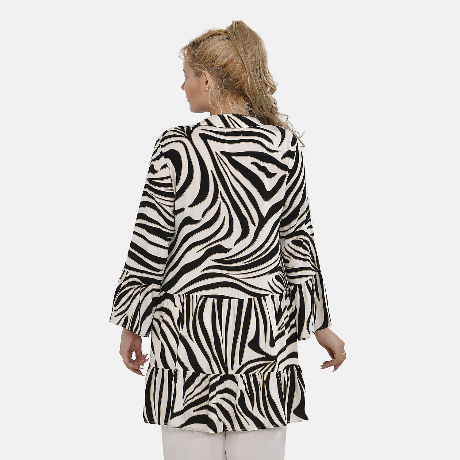 La Marey 100% Viscose Tree Pattern V-Neck Top (Size -  L-XL,16-20) - Black and White