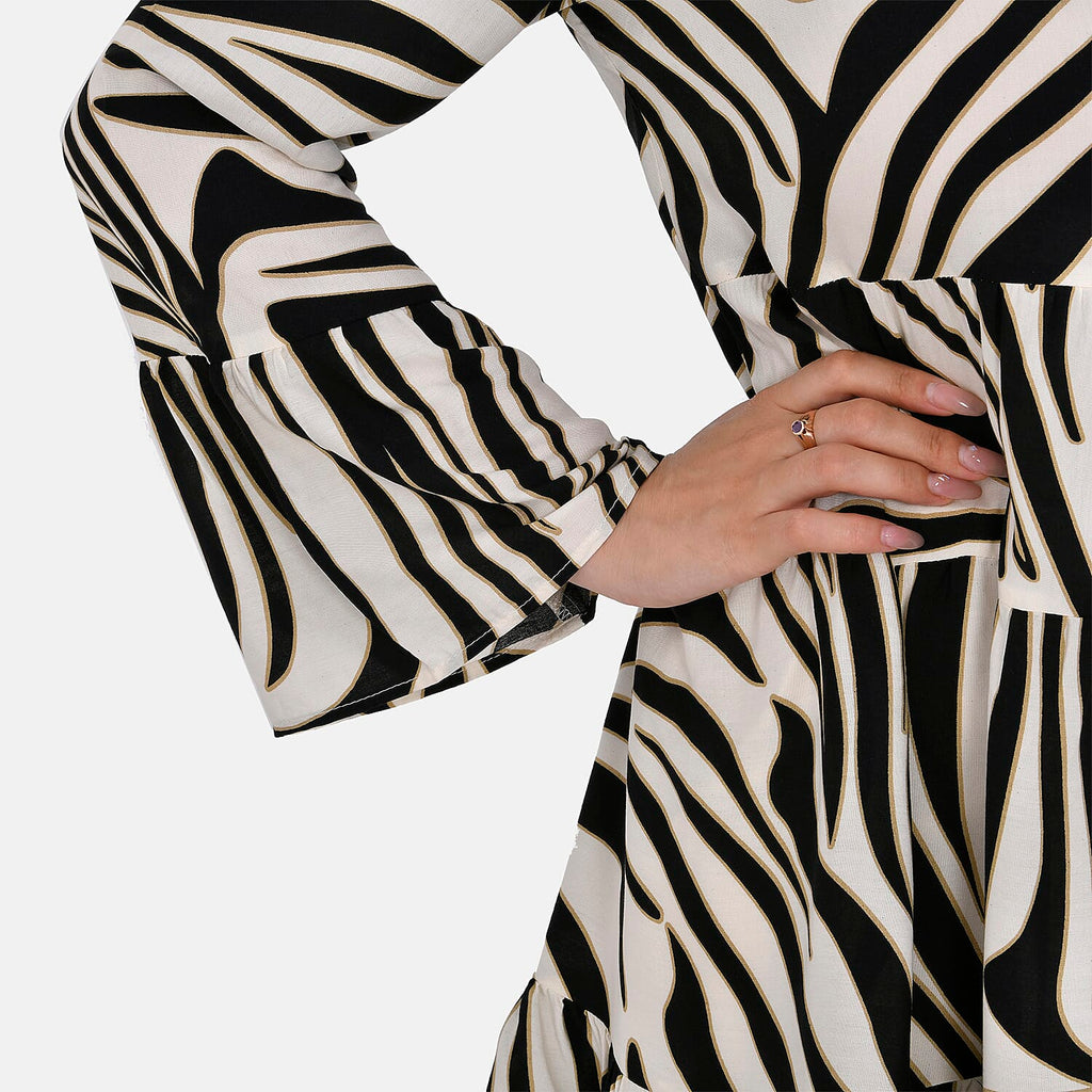 La Marey 100% Viscose Tree Pattern V-Neck Top (Size -  L-XL,16-20) - Black and White