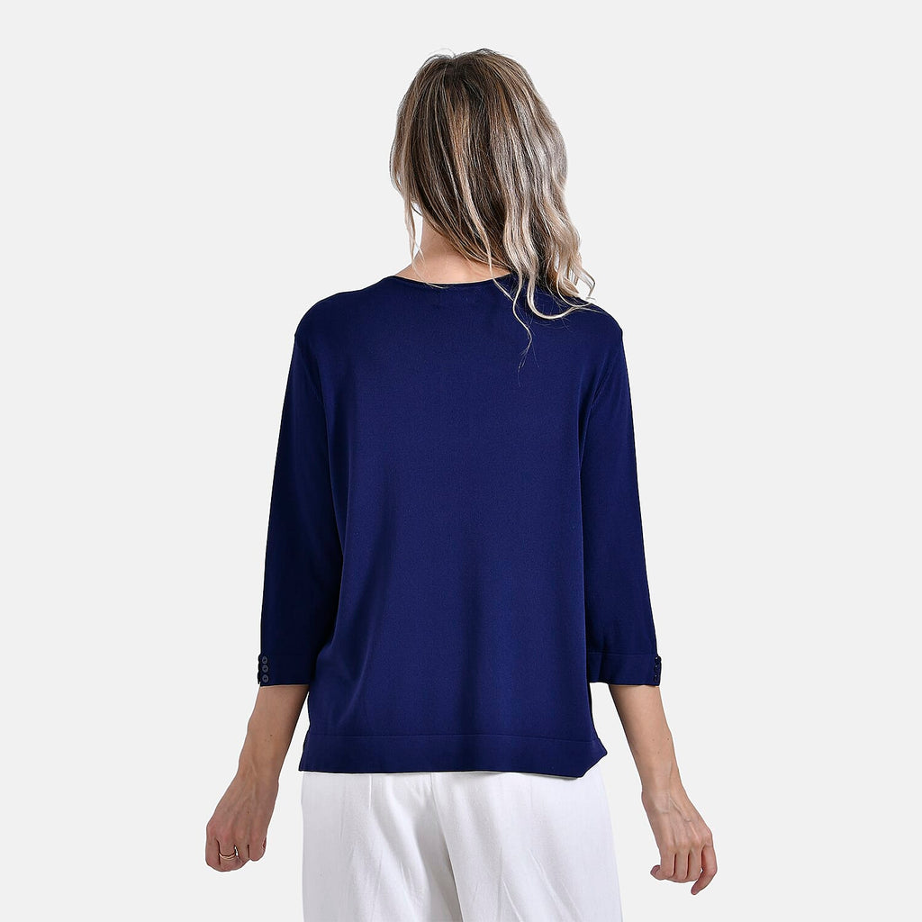 La Marey Wavy Pattern 3 Quarter Sleeve Blouse (Size 24 to26) - Midnight Navy