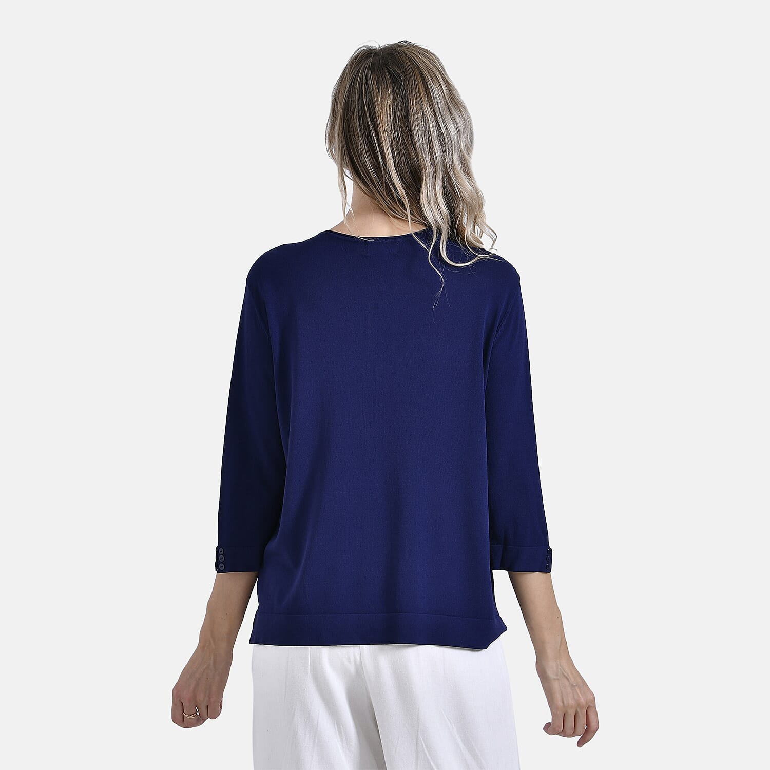 La Marey Wavy Pattern 3 Quarter Sleeve Blouse (Size 24 to26) - Midnight Navy