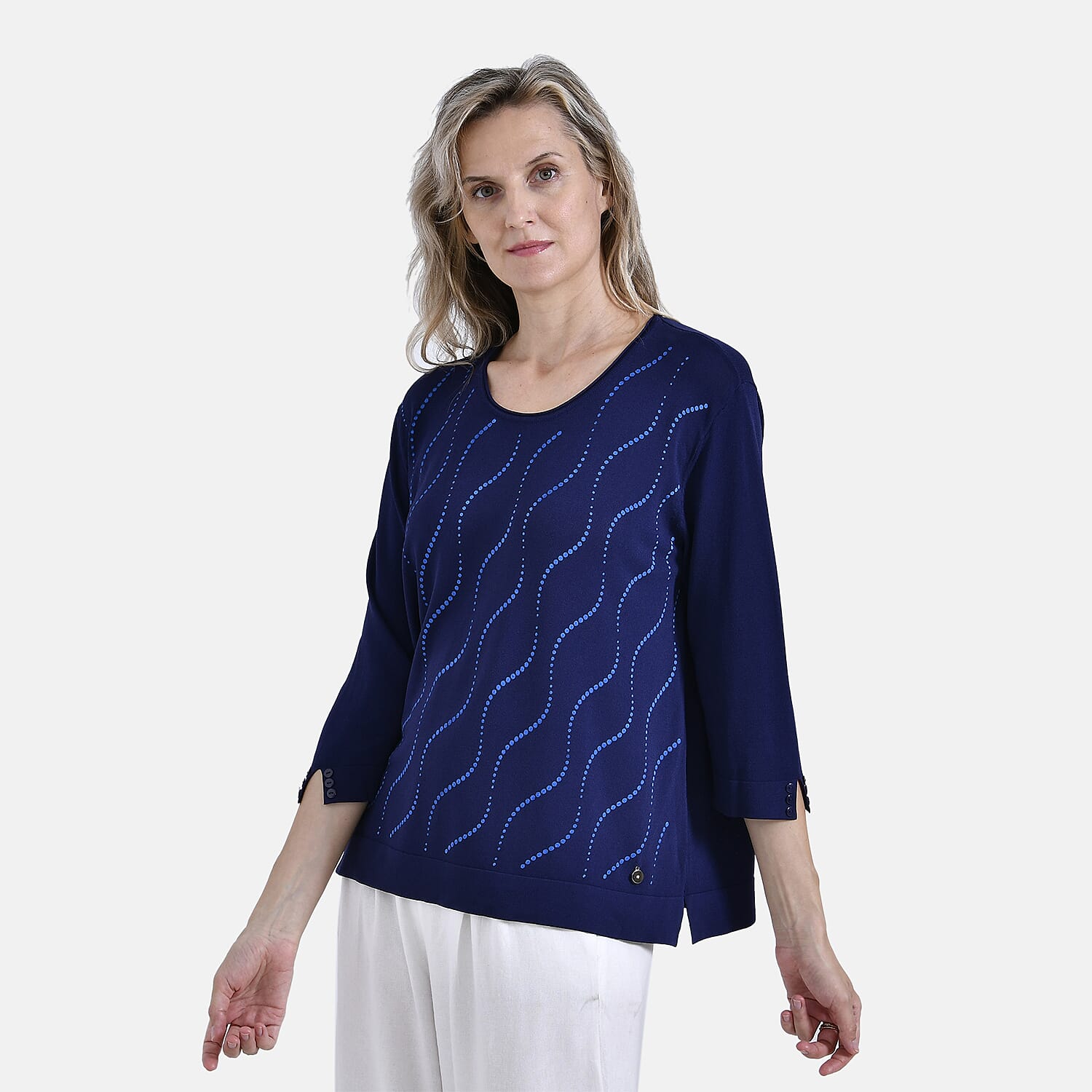La Marey Wavy Pattern 3 Quarter Sleeve Blouse (Size 24 to26) - Midnight Navy