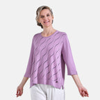 La Marey Wavy Pattern Three-Quarter Sleeve Blouse (Size XXL) - Purple