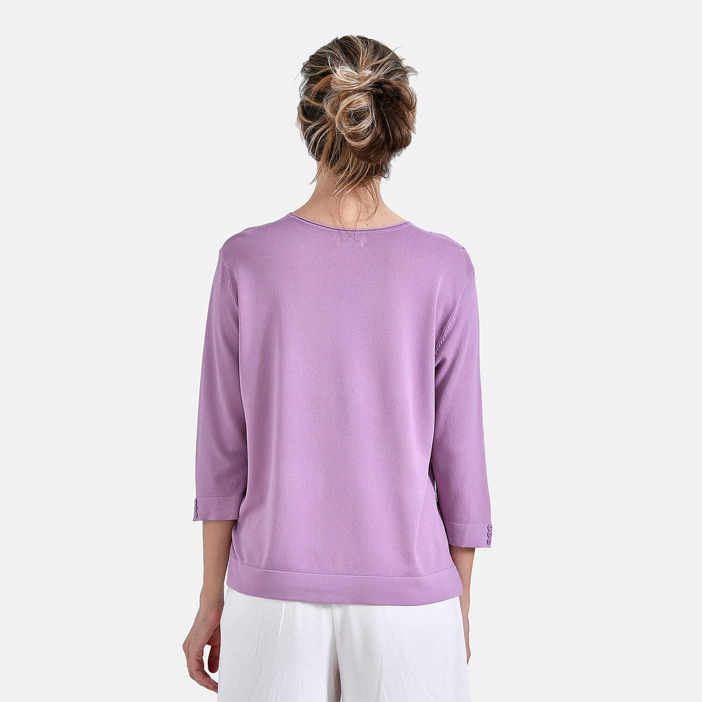 La Marey Wavy Pattern Three-Quarter Sleeve Blouse (Size XXL) - Purple