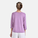 La Marey Wavy Pattern Three-Quarter Sleeve Blouse (Size XXL) - Purple