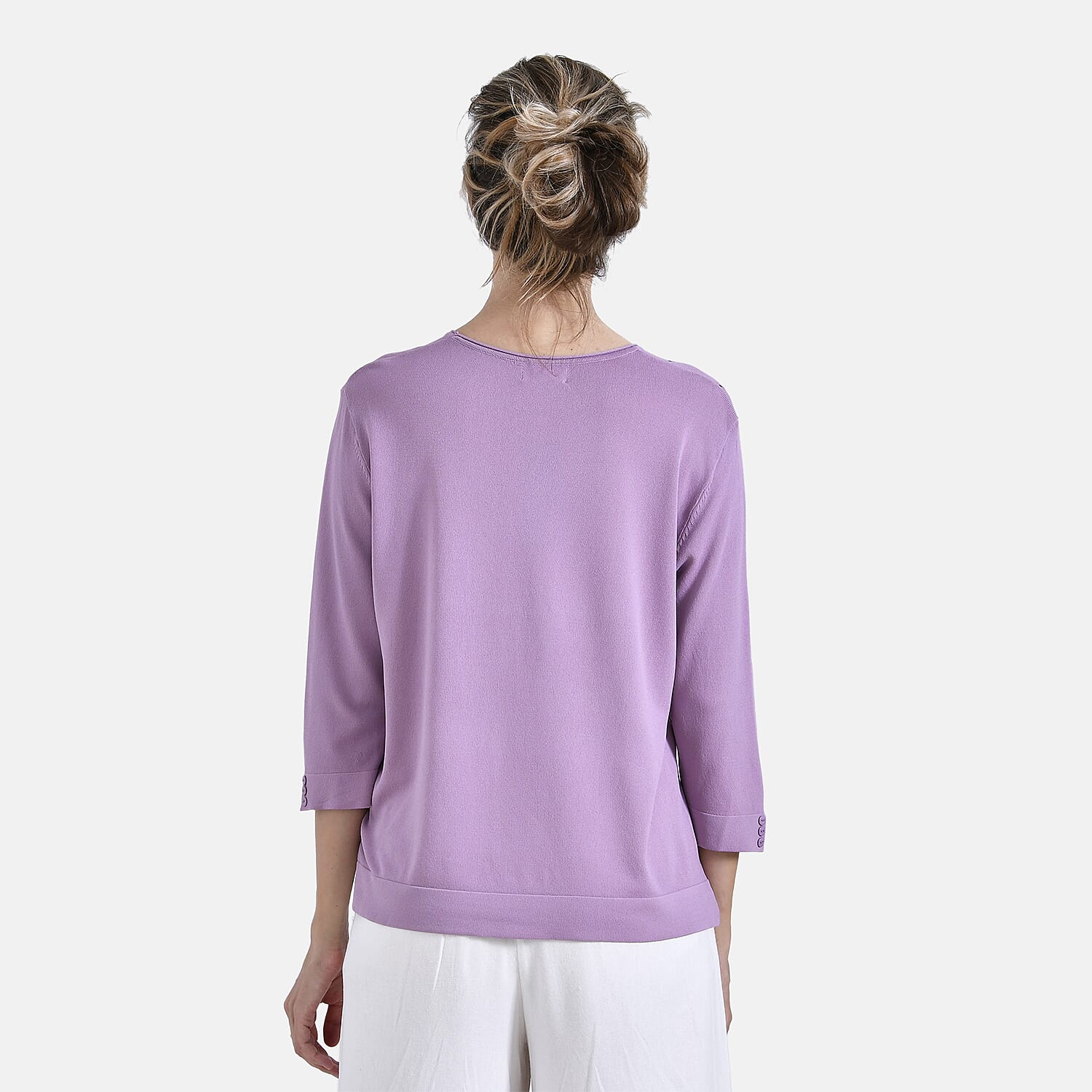 La Marey Wavy Pattern Three-Quarter Sleeve Blouse (Size XXL) - Purple