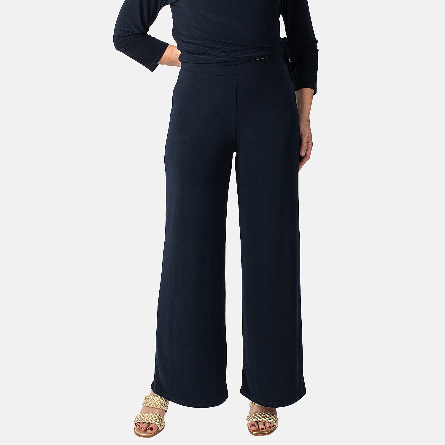 La Marey Wide Leg Pull on Trouser (Size L) - Navy