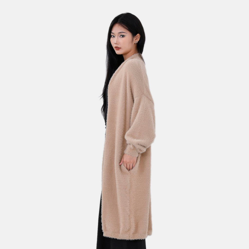 La Marey Alpaca Like Super Soft Longline Cardigan - Beige
