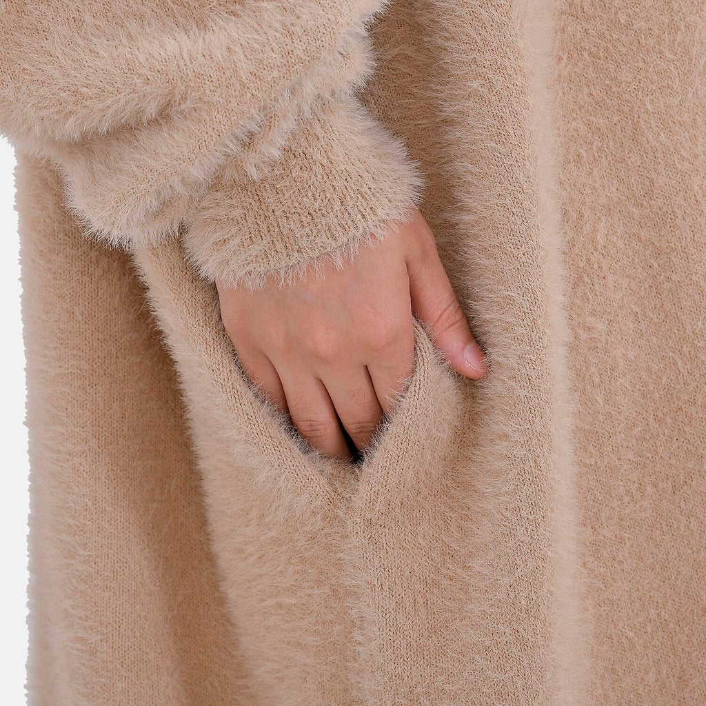 La Marey Alpaca Like Super Soft Longline Cardigan - Beige