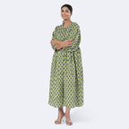 La Marey Womens Hand Block Print Cotton Dress (Size S) - Green