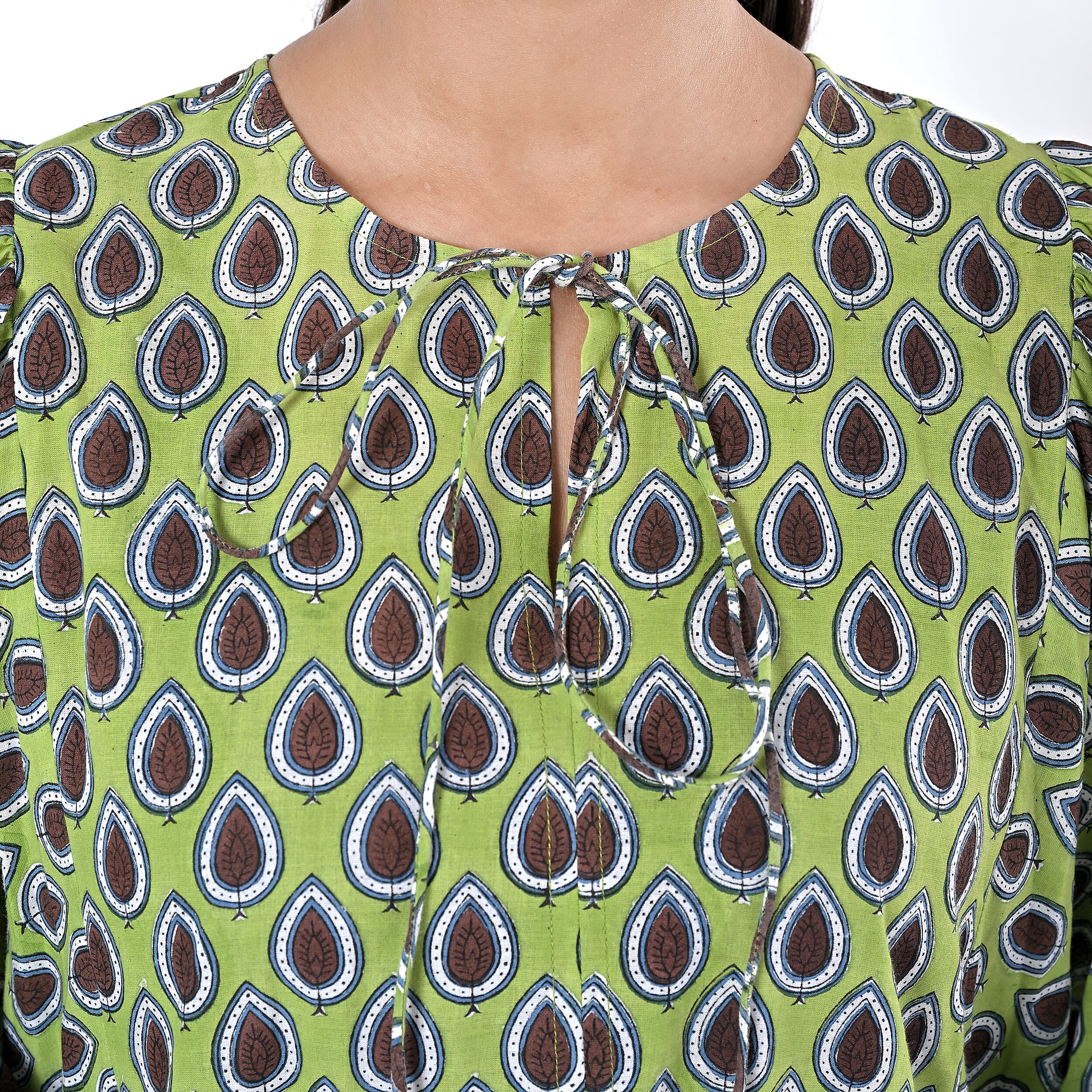 La Marey Womens Hand Block Print Cotton Dress (Size S) - Green
