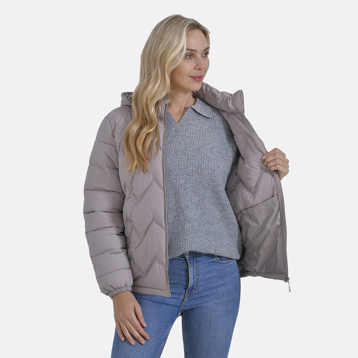 La Marey Lightning-Patterned Jacket (Size 24 to 26) - Beige