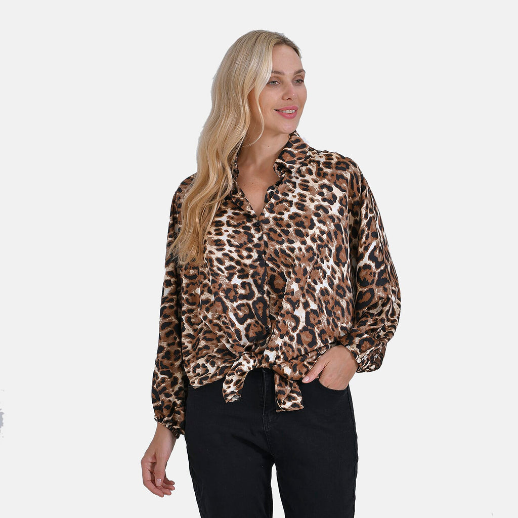 La Marey lepoard Blouse (Size 8 to 14) - Brown Leopard