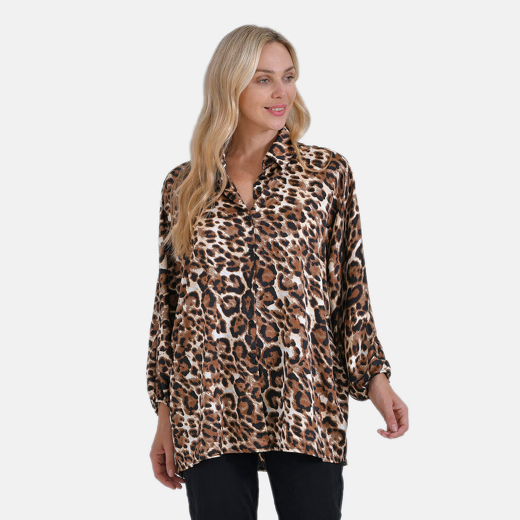 La Marey lepoard Blouse (Size 8 to 14) - Brown Leopard