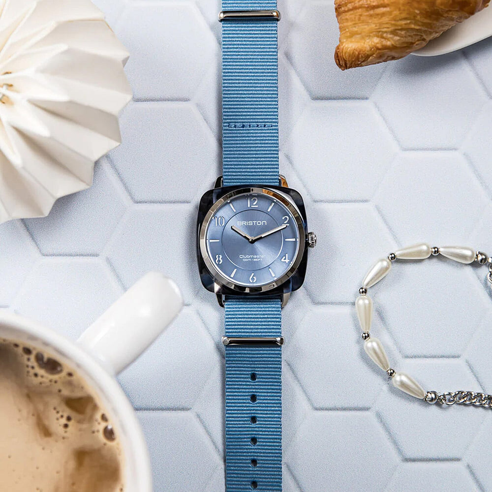 Briston Clubmaster Chic Quartz Movt. 10ATM WR Blue Dial Ladies Watch with Blue Nylon Strap