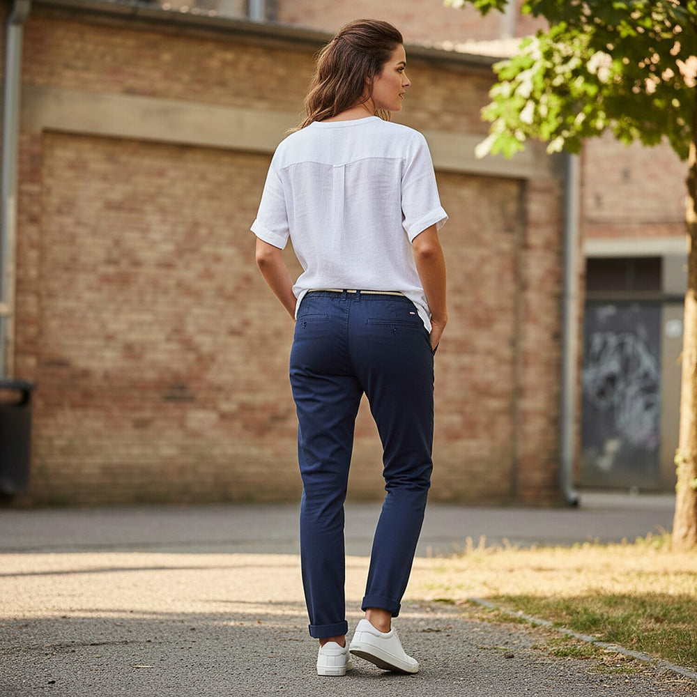 Ladies Cotton Blend Trousers with Rope Belt (Size - L) - Blue