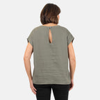 Ladies Crew Neck Linen Top (Size 14) - Khaki