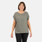 Ladies Crew Neck Linen Top (Size 14) - Khaki