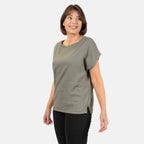Ladies Crew Neck Linen Top (Size 14) - Khaki