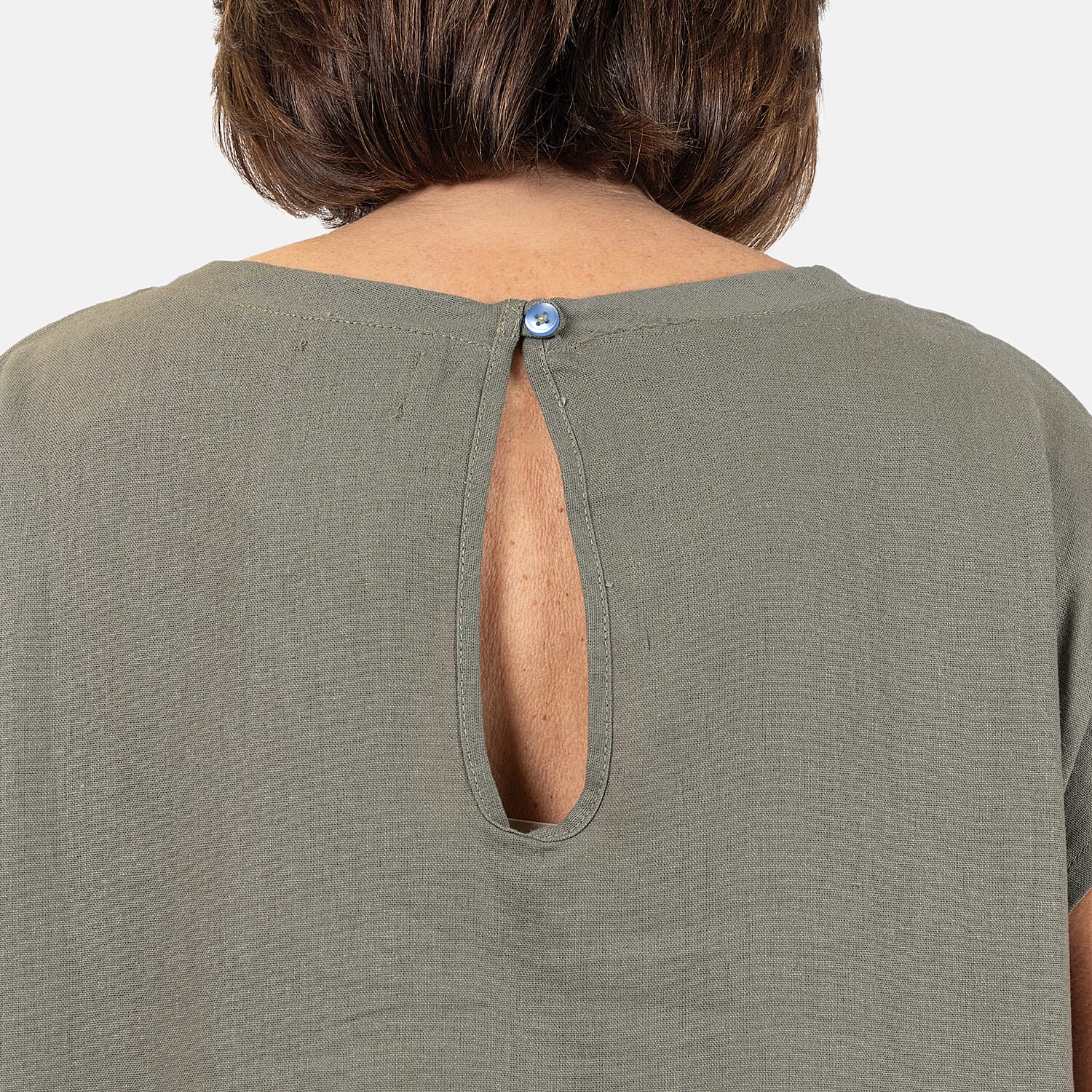 Ladies Crew Neck Linen Top (Size 14) - Khaki