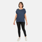 Ladies Crew Neck Linen Top (Size 14) - Navy