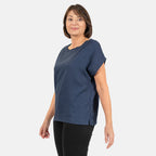 Ladies Crew Neck Linen Top (Size 14) - Navy