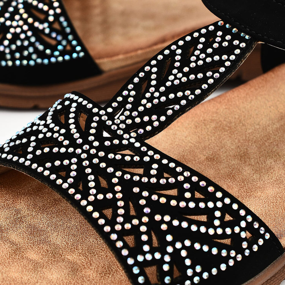 Diamante Trim Barbados Open Toe Embellished Sandal (Size 4) - Black