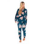 Ladies Floral Printed Flannel Fleece 2 Piece Crew Neck Pyjama Set (Size S) - Green