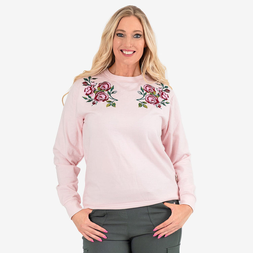 Ladies Flower Embridered Knitted Sweat Shirt (Size - Large) - Pink