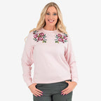 Ladies Flower Embridered Knitted Sweat Shirt (Size - Large) - Pink