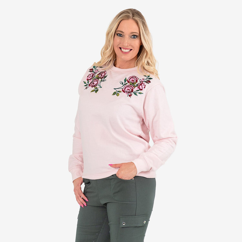 Ladies Flower Embridered Knitted Sweat Shirt (Size - Large) - Pink