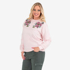Ladies Flower Embridered Knitted Sweat Shirt (Size - Large) - Pink