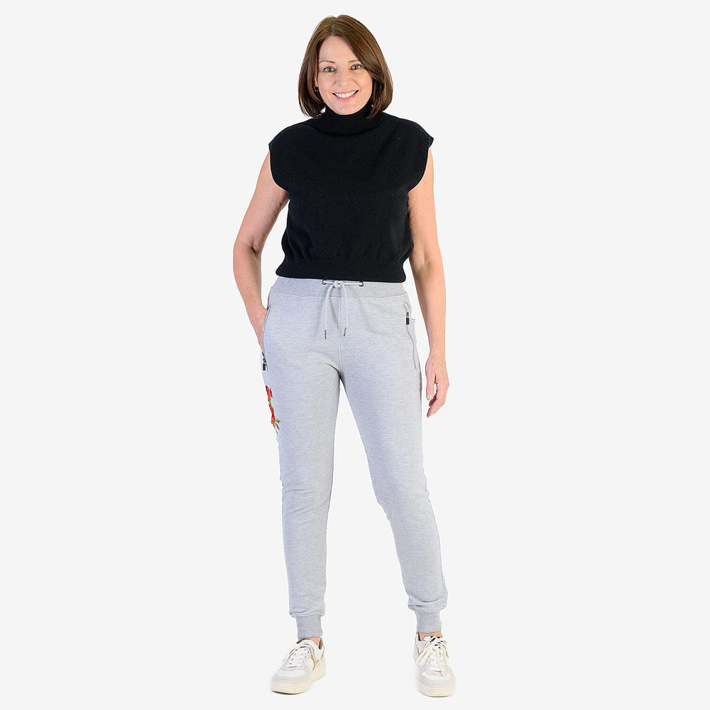 Ladies Flower Embroidered Cuffed Trousers (Size XL) - Grey