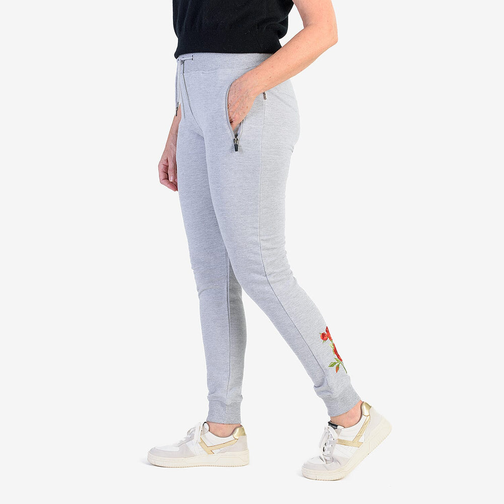 Ladies Flower Embroidered Cuffed Trousers (Size XL) - Grey