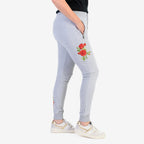 Ladies Flower Embroidered Cuffed Trousers (Size XL) - Grey