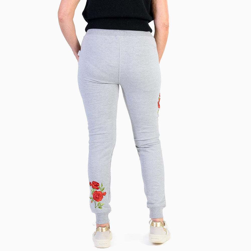 Ladies Flower Embroidered Cuffed Trousers (Size XL) - Grey