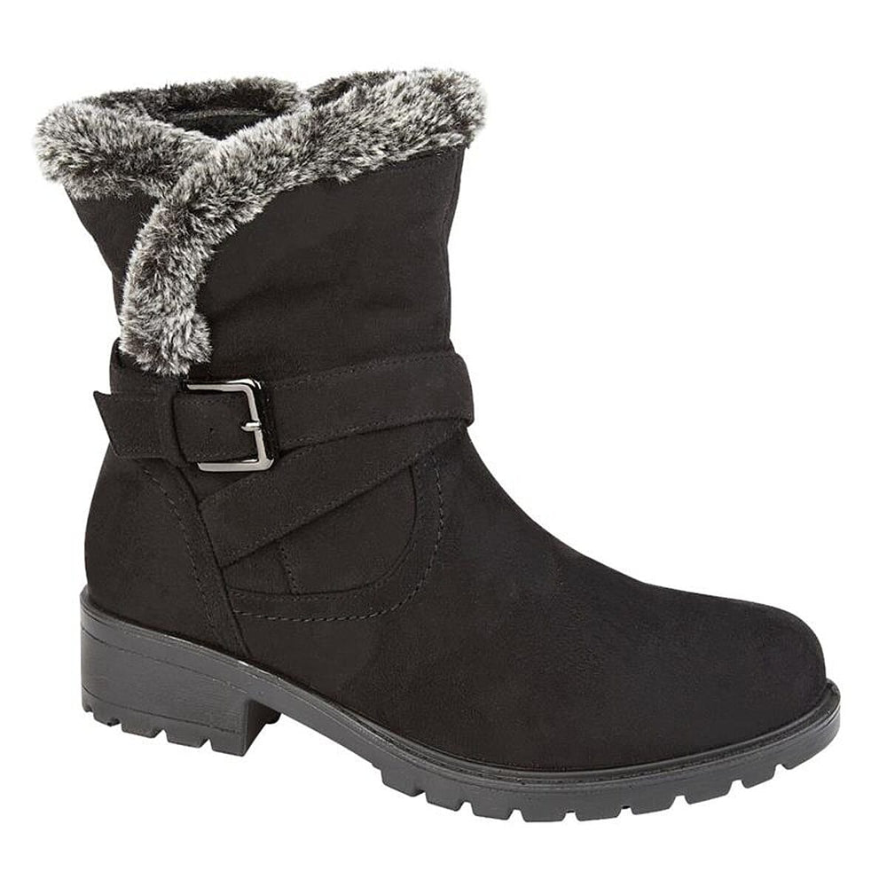 Ladies Leatherette Easy Zip Up Decorative Calf Ankle Boots (Size 5) - Black