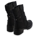Ladies Leatherette Easy Zip Up Decorative Studded Strap Chunky Ankle Boots (Size 4) - Black