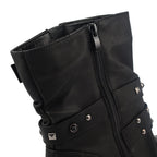 Ladies Leatherette Easy Zip Up Decorative Studded Strap Chunky Ankle Boots (Size 4) - Black