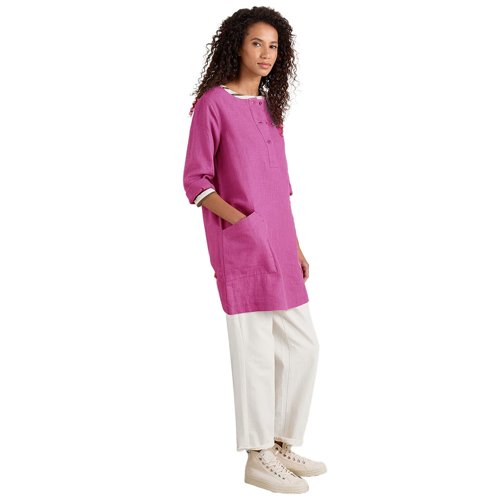 Ladies Linen 3-4 Sleeve Tunic Top (Size 12) - Raspberry