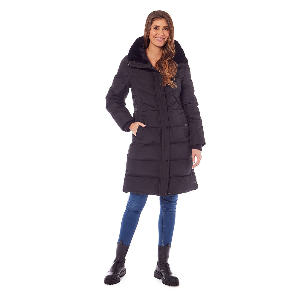 Ladies Padded Jacket With Inner Black Faux Fur Collar (Size 12) - Plum