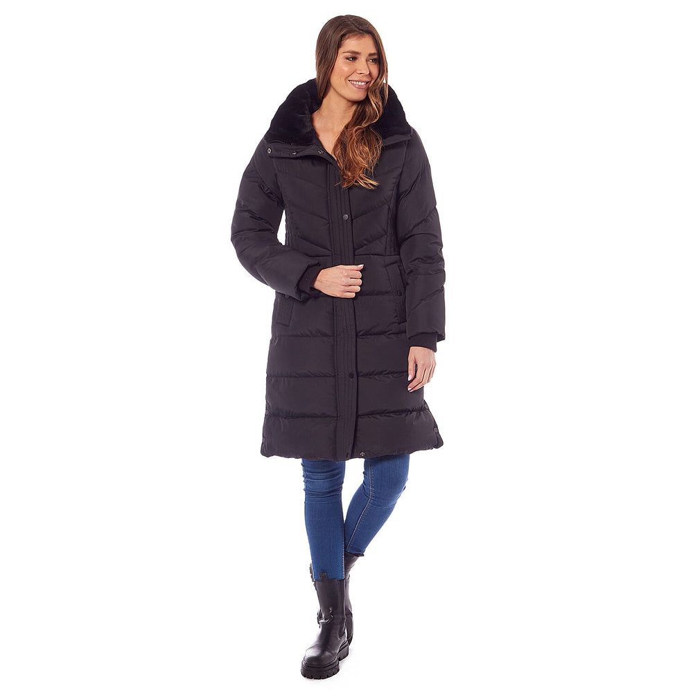 Ladies Padded Jacket With Inner Black Faux Fur Collar (Size 12) - Plum