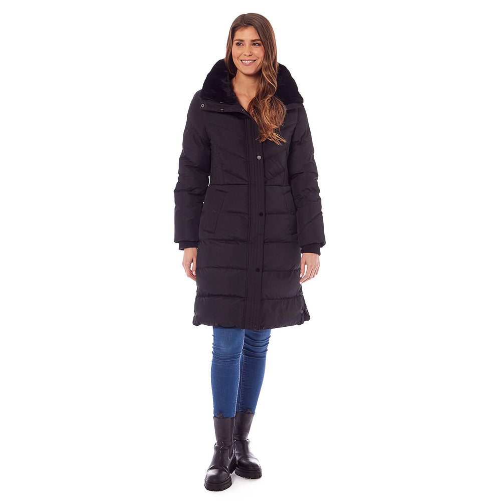 Ladies Padded Jacket With Inner Black Faux Fur Collar (Size 16) - Plum