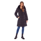 Ladies Padded Jacket With Inner Black Faux Fur Collar (Size 20) - Plum