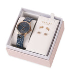 Ladies Radley Watch-Leather Strap with Scottie Dog and Round Earring Studs With Push Back - Wate Resistant - Blue