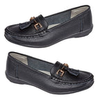 Jo & Joe Nautical Womens Slip on Casual Leather Loafer with Tassle (Size 3) - Black