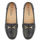 Jo & Joe Nautical Womens Slip on Casual Leather Loafer with Tassle (Size 3) - Black