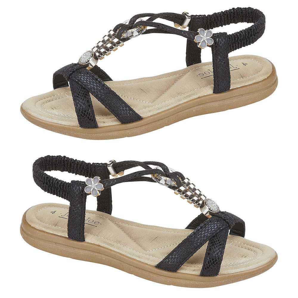 OPHELIA Flat Embellished Ladies Sandal (Size 3) - Black